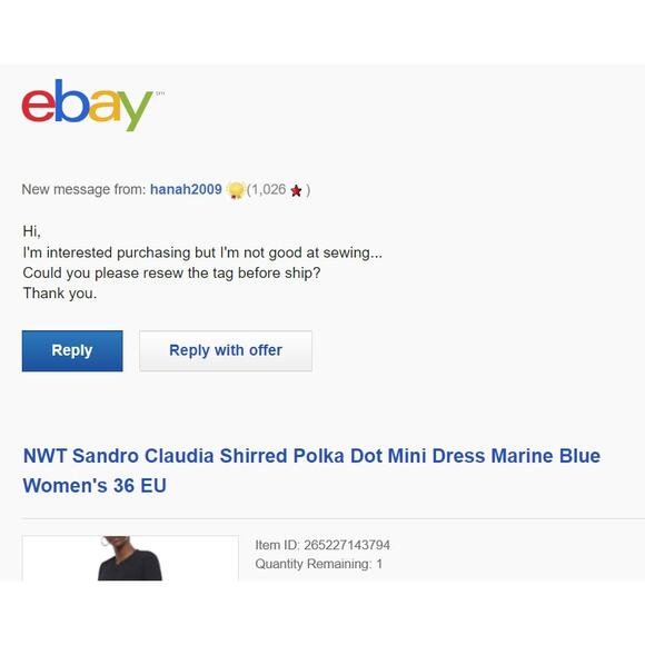 Sandro Claudia Shirred Polka Dot Mini Dress Marine (Please Read) - Picture 16 of 16